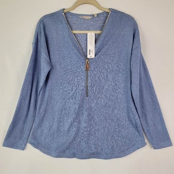 NWT Soft Surroundings Valentina Sweater Blue Long Sleeve 1/2 Zip Silver Sz Small - Picture 1 of 6